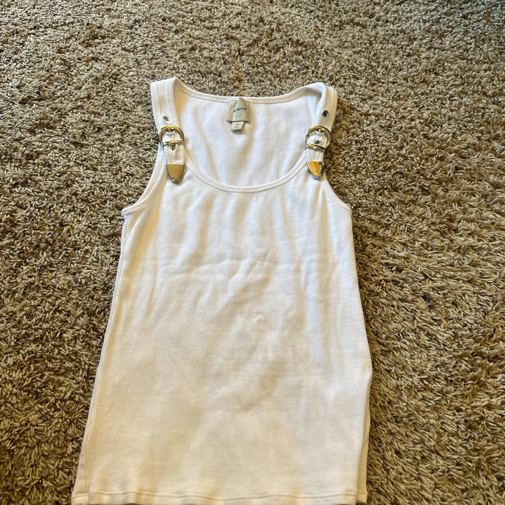 Maeve White Top with Silver Buckle Accents